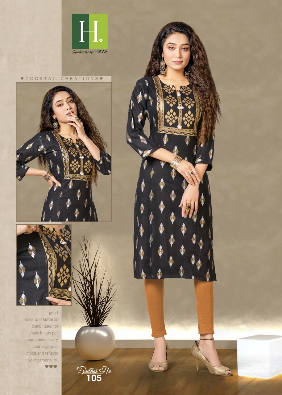 Hirwa Badhai Ho Rayon Regular Wear Rayon Designer Kurti Collection